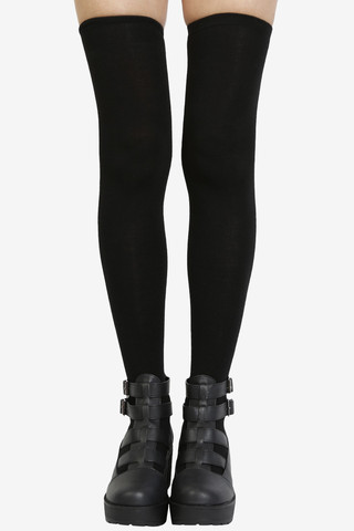 All Black Thigh High Socks