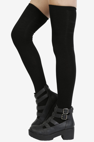 All Black Thigh High Socks