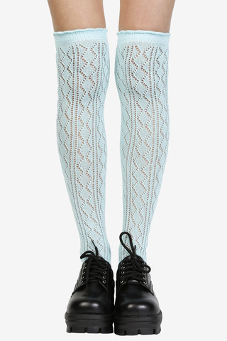 Knitted Knee High Socks - Baby Blue