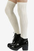 Ribbed Knit Thigh High Socks - Cream