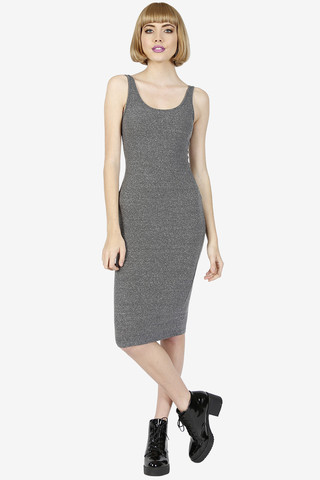 Heathered Grey Ribbed Basic Midi Dress