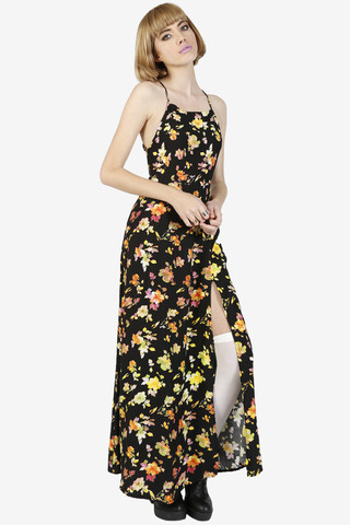 Sia Strappy Maxi Dress in Floral Fever Plum By Motel