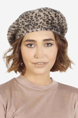 Fuzzy Leopard Beret
