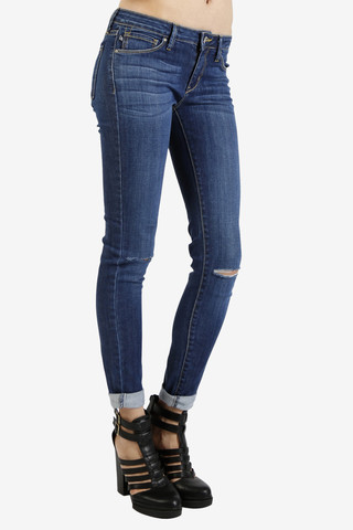 Knee Slit Ankle Skinny Denim by Just USA - Medium Wash