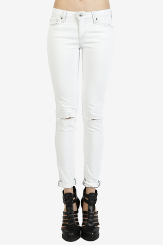 Knee Slit Ankle Skinny Denim by Just USA - Almost White