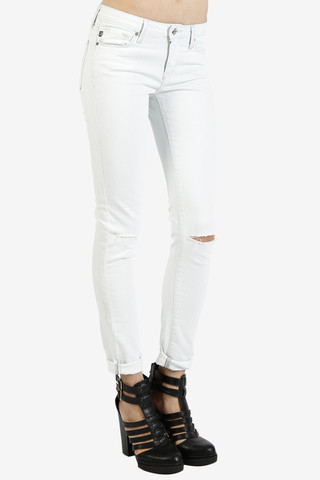 Knee Slit Ankle Skinny Denim by Just USA - Almost White
