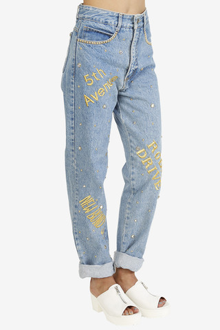 ECH Deadstock Vintage Gold Deco Embroidered Denim