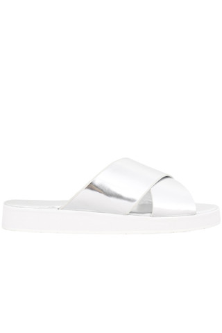 Cross Front Slide Sandal - Silver