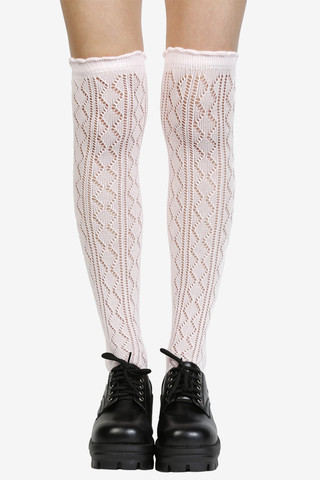 Knitted Knee High Socks - Baby Pink