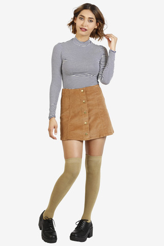 Hannah Button Front Corduroy Skirt - Tan