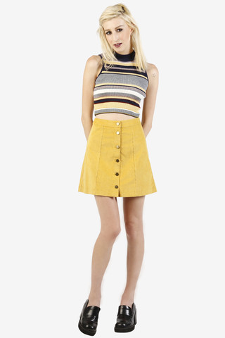 Hannah Button Front Corduroy Skirt - Mustard