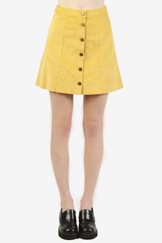 Hannah Button Front Corduroy Skirt - Mustard