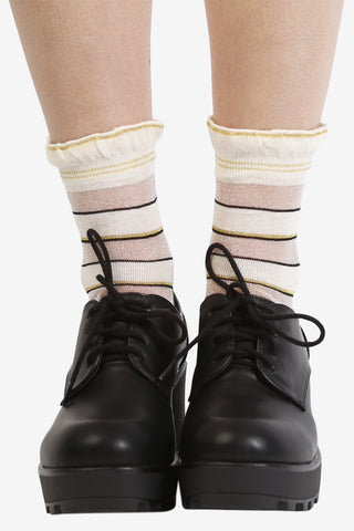 Cream Striped Mesh Socks
