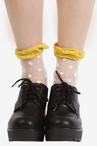 Polka Dot Mesh Socks - Mustard