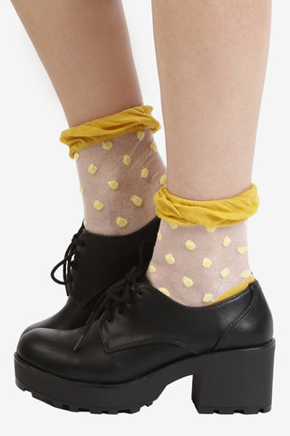 Polka Dot Mesh Socks - Mustard
