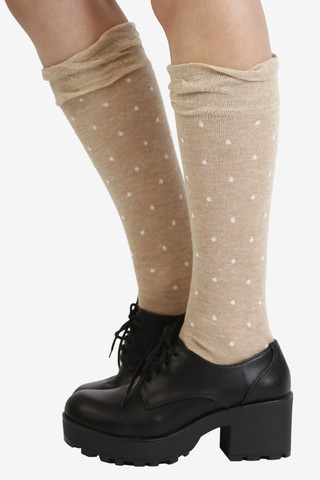 Polka Dot Knee High Socks - Tan
