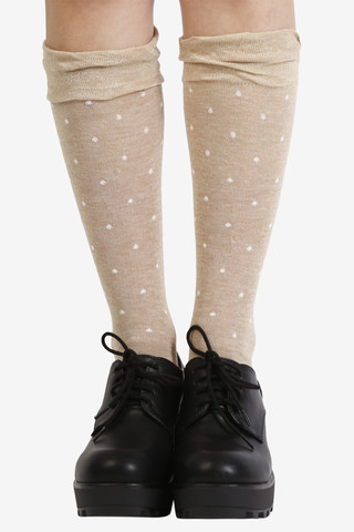 Polka Dot Knee High Socks - Tan