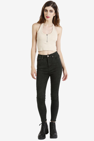 Zip It Up Crop Top - Taupe