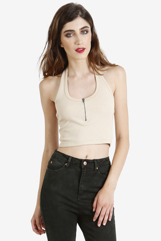 Zip It Up Crop Top - Taupe