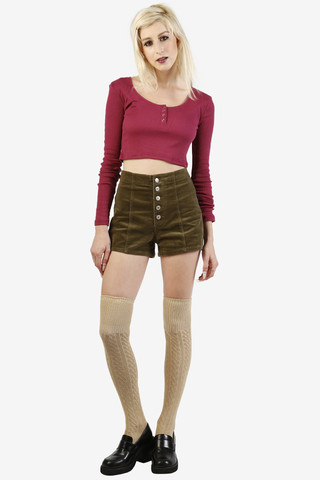 Cropped Henley Long Sleeve - Berry