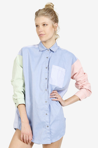 Pastel Button Up Block Blouse
