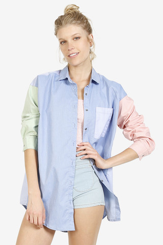 Pastel Button Up Block Blouse