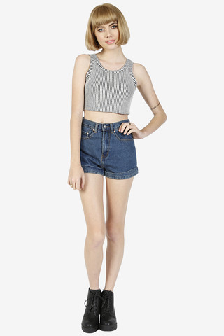 Super Cropped Striped Becca Top - Grey