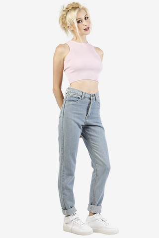 Micro Ribbed Sweater Crop Top - Lilac Pink