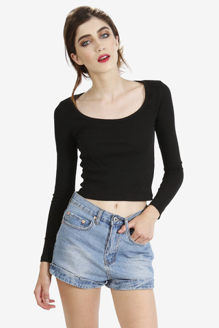 Ribbed Basic Long Sleeve Crop Top