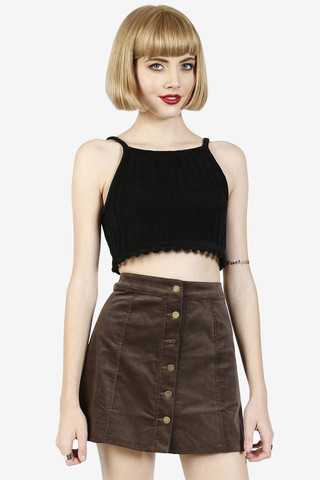 Soft Ribbed Cropped Sweater Tank - Black